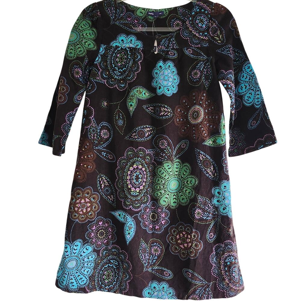 GAP Kids Brown Corduroy Dress with Floral and Paisley Print Size XXL